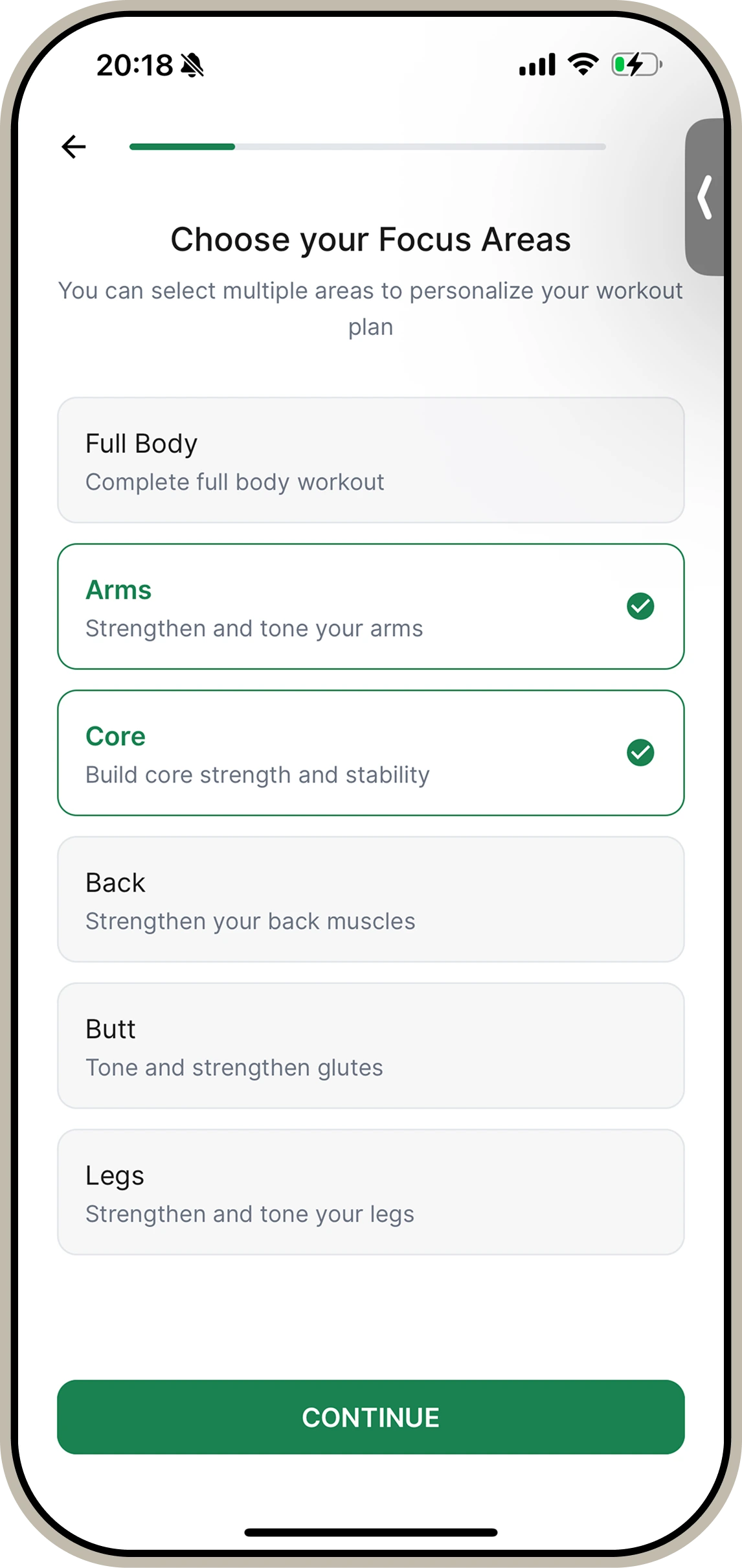 Target zone selection on a mobile screen
