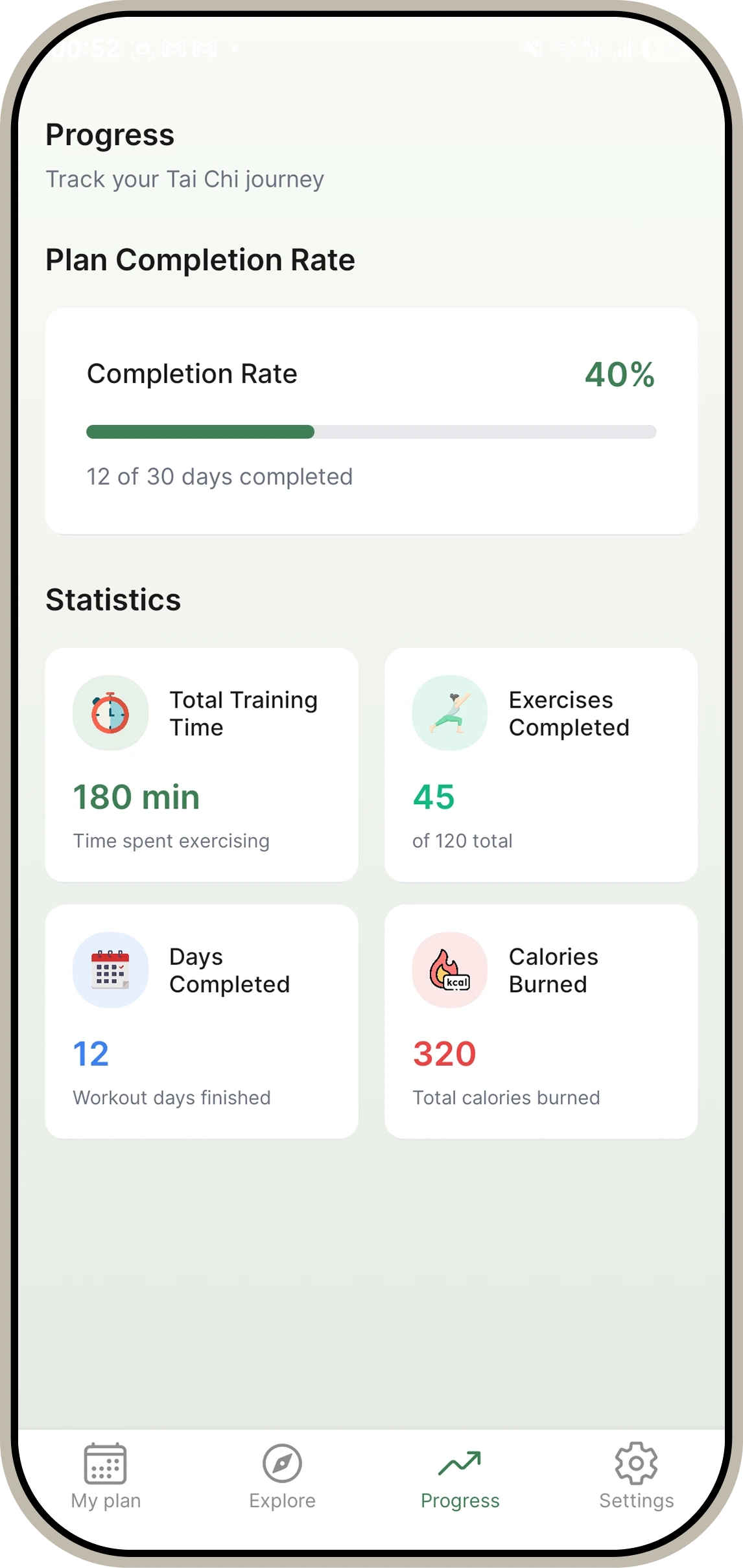 Progress tracking dashboard on a mobile screen